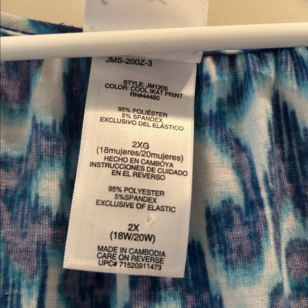 JMS Just My Size Blue Floral Patterned Sleeveless Summer Dress size 2X(18W/20W) - Picture 7 of 9